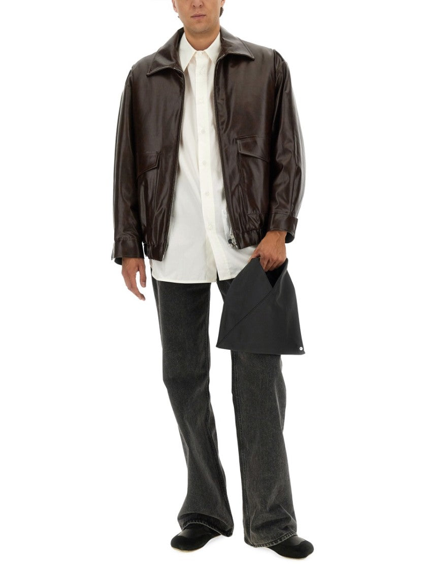 Mm6 By Maison Margiela Relaxed Fit Leather Jacket With Classic Collar