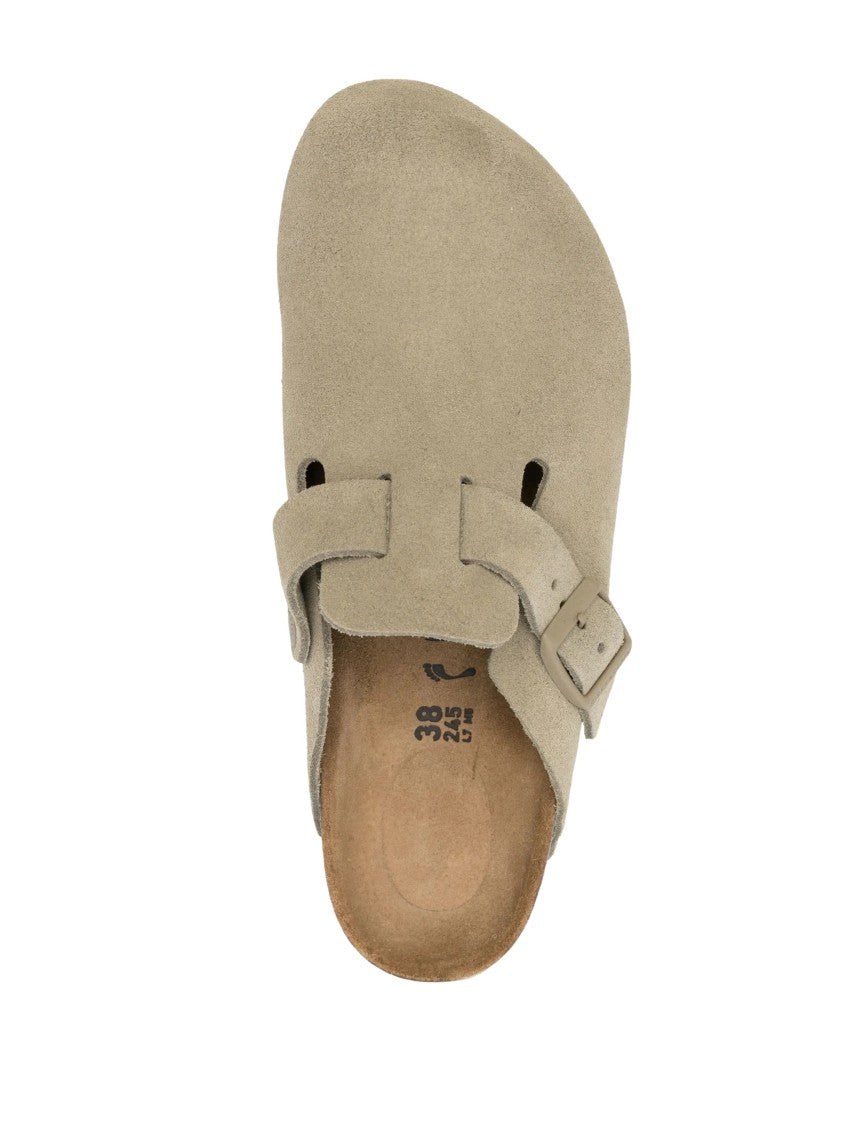 Birkenstock Boston Bs Faded Khaki Suede Flats