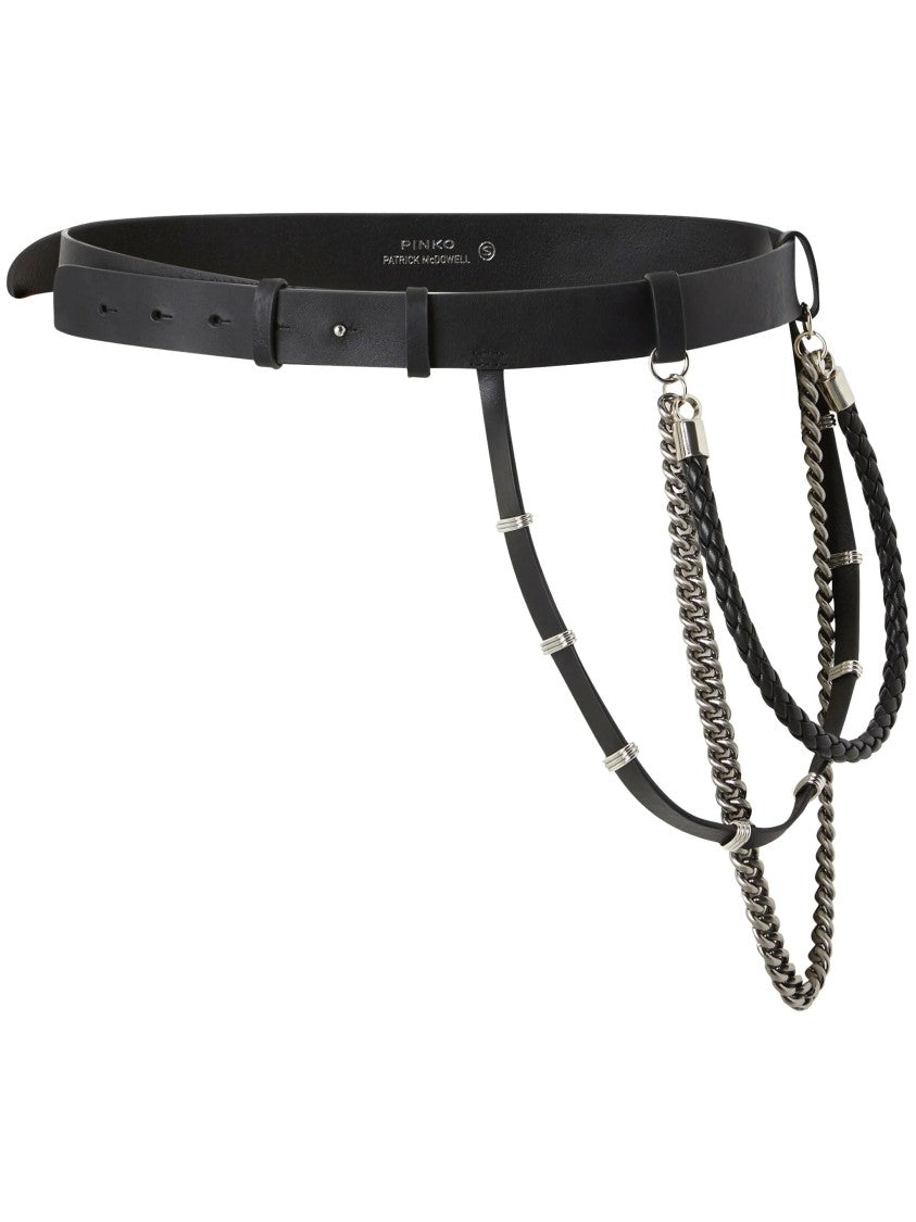 Pinko Braided Chain Detail Leather Belt