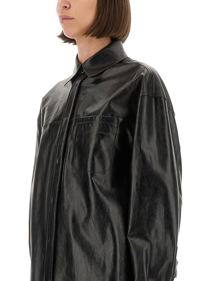 Sportmax Borel Glossy Lambskin Leather Shirt