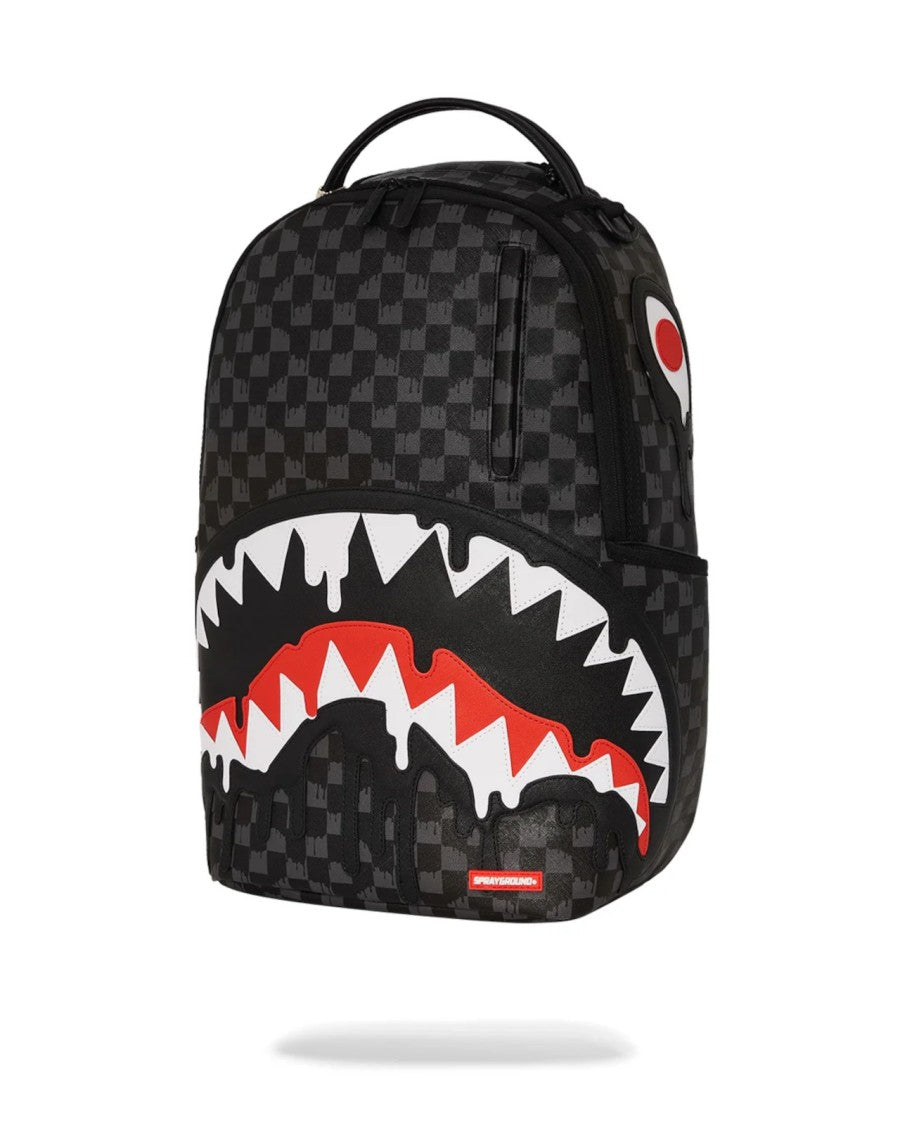 Sprayground Black Checkerboard Backpack With Shark Graphic