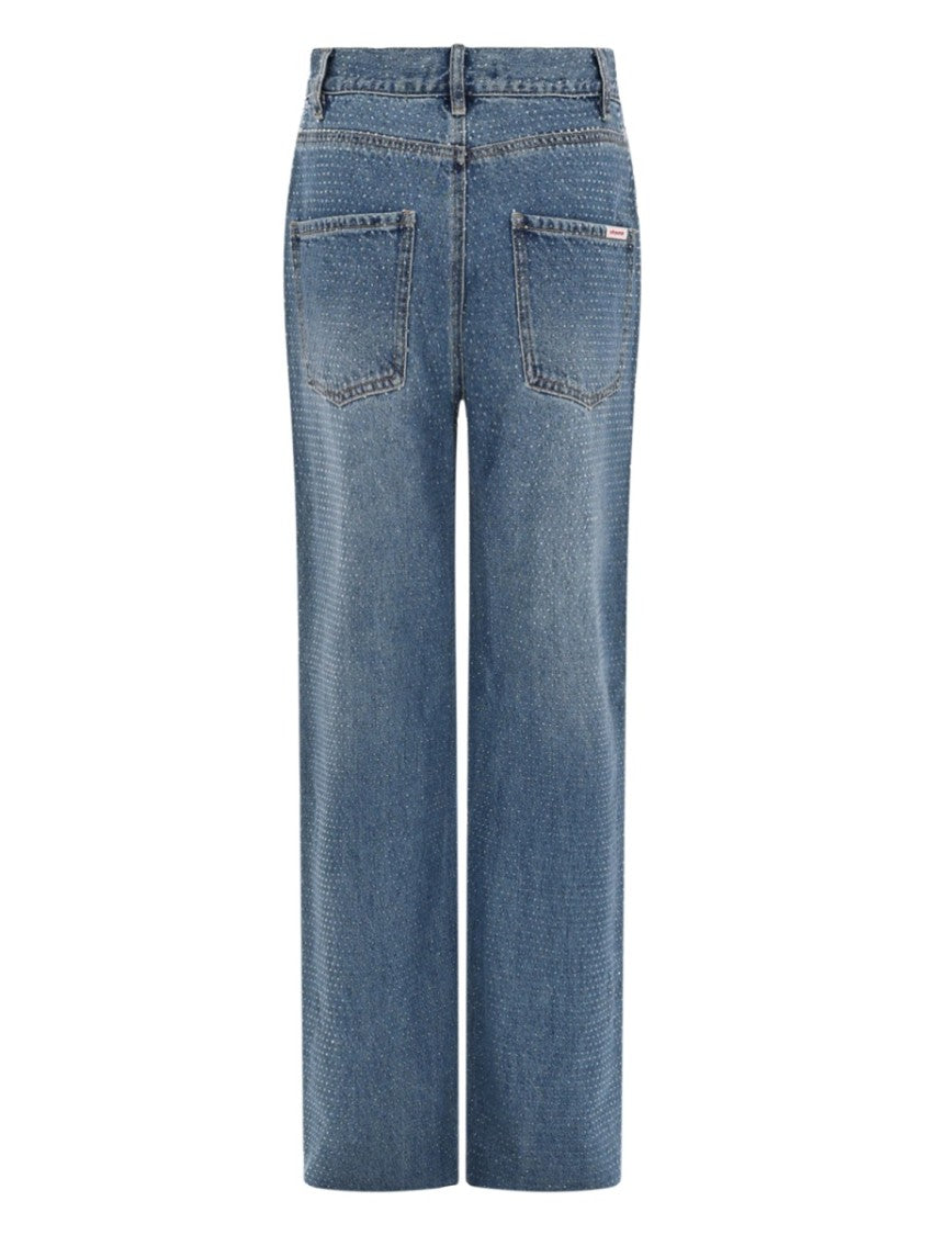 Self-Portrait Denim Rhinestone Straight-Leg Jeans