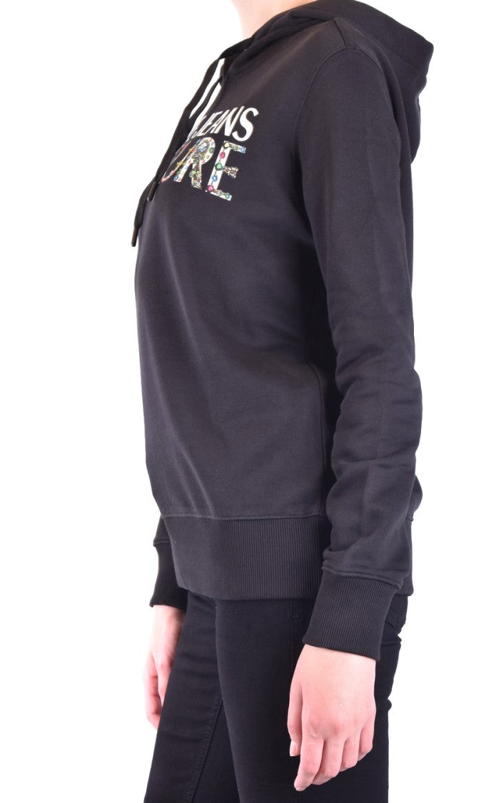 Versace Jeans Couture Hooded Black Sweatshirt With Bold Logo Print
