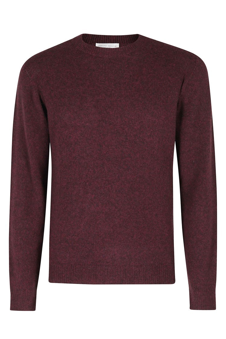 Roberto Collina Bordeaux Crew Neck Ribbed Merino-Camel Blend Sweater