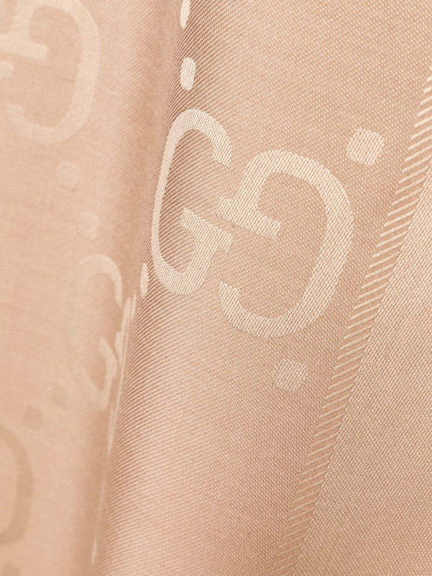 Gucci Beige Double G Jacquard Wool-Silk Scarf