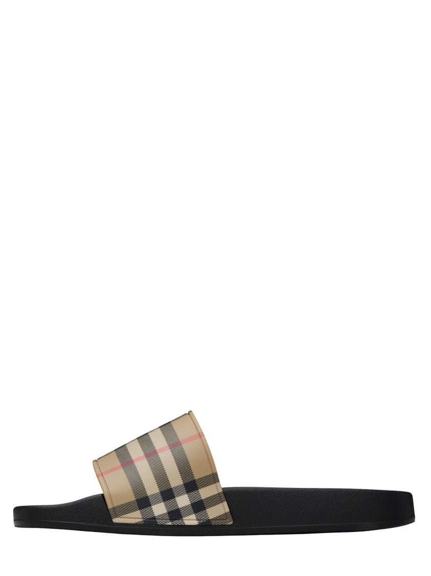 Burberry Beige Strap Sandals With Check Pattern Detail