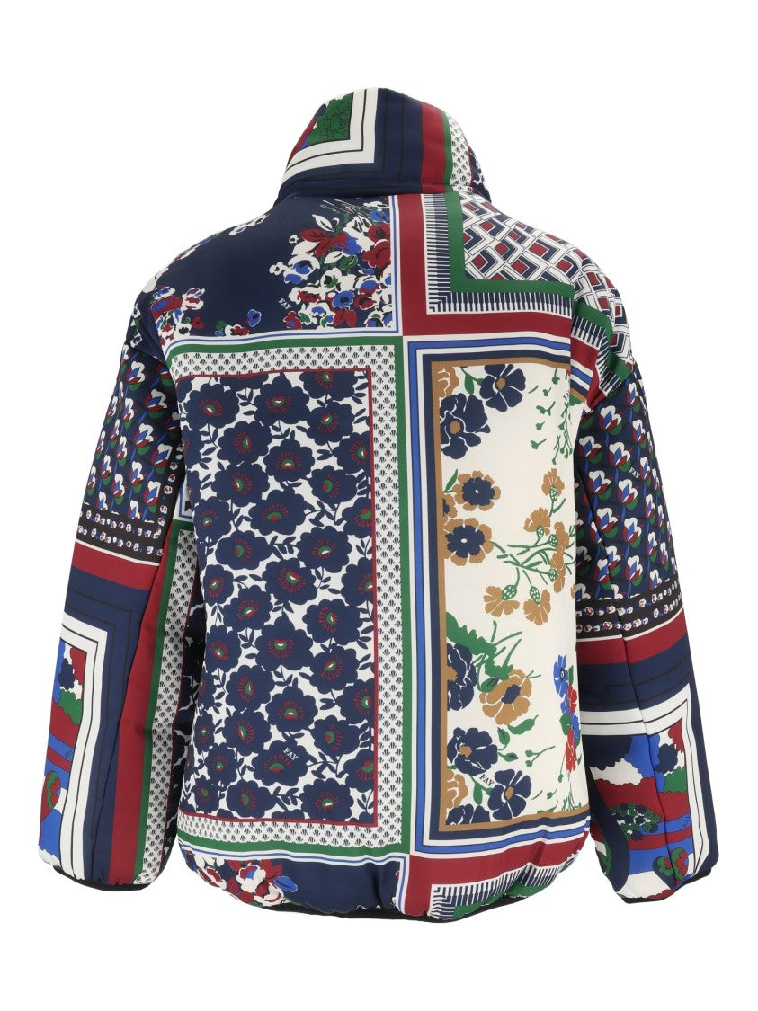 Fay Patchwork Design Padded Bomber Jacket With High Collar