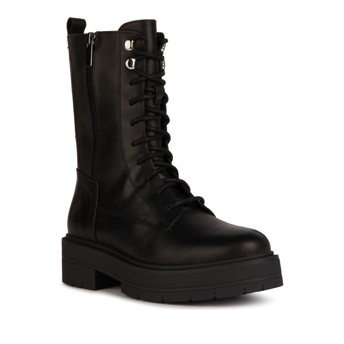 Geox Black Spherica Ec7 Lace-Up Rugged Sole Leather Ankle Boots