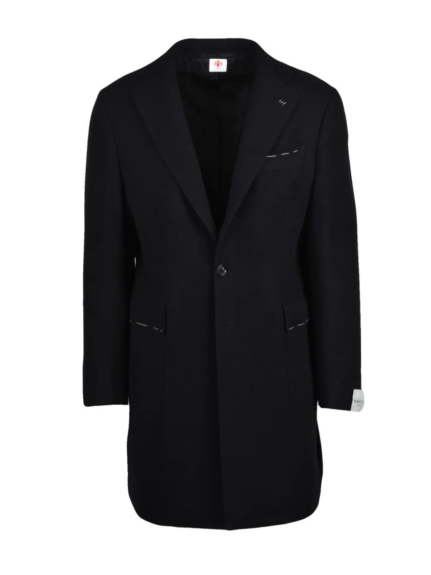 Luigi Borrelli Napoli Black Virgin Wool Coat