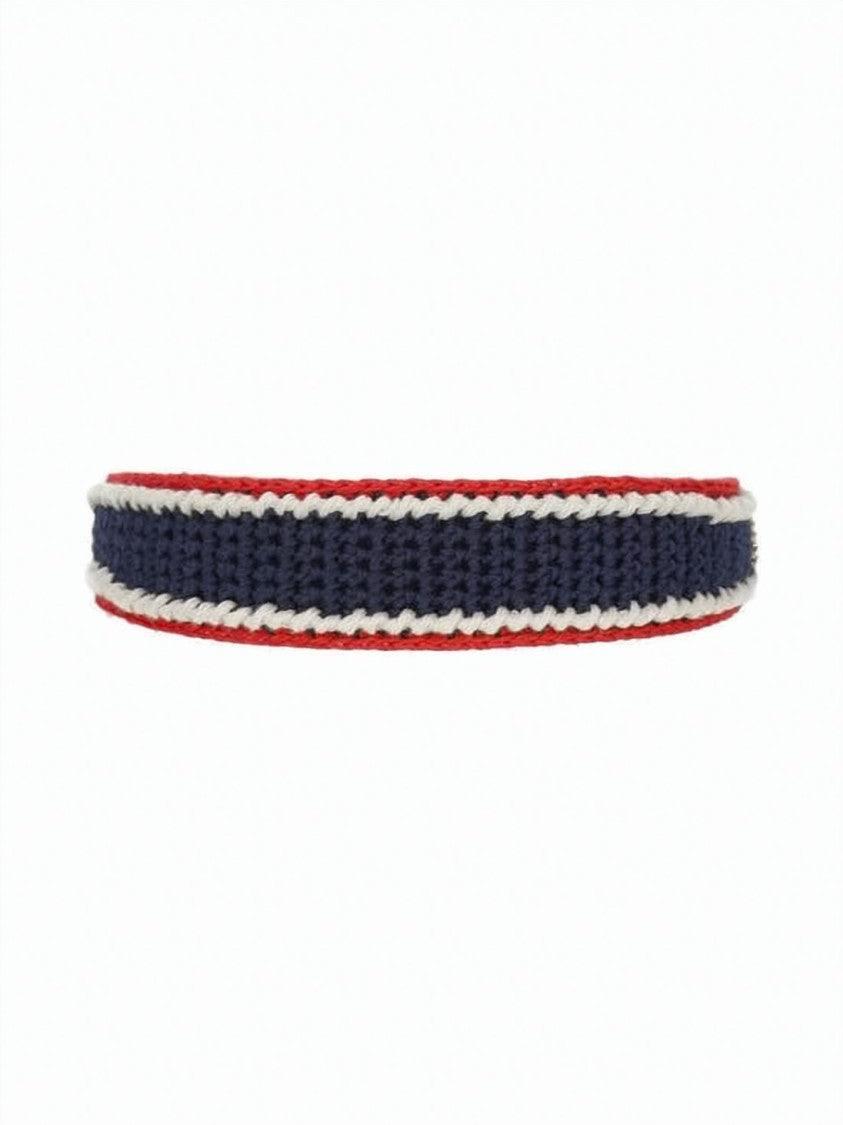 Miu Miu Tri-Color Woven Headband With Navy Blue Base