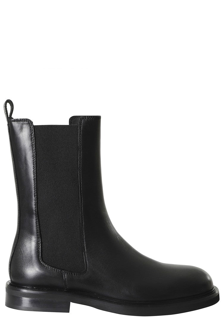 Poeve Minimalist Black Leather Ankle Boots With Elastic Panels