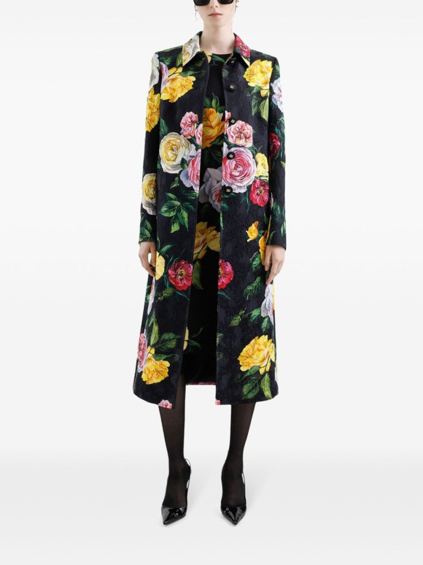 Dolce & Gabbana Fitted Floral Print Dress With Vibrant Roses