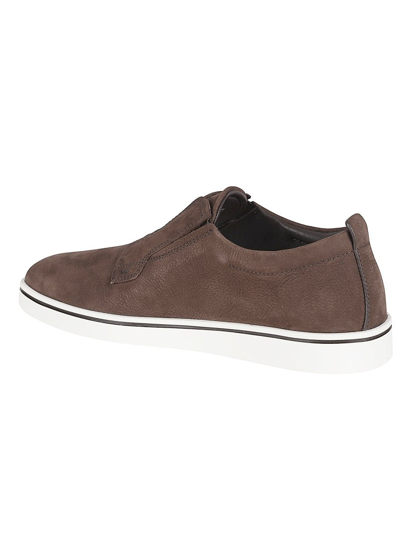 Ferragamo Slip-On Nubuck Leather Sneakers With Derby Lace Design