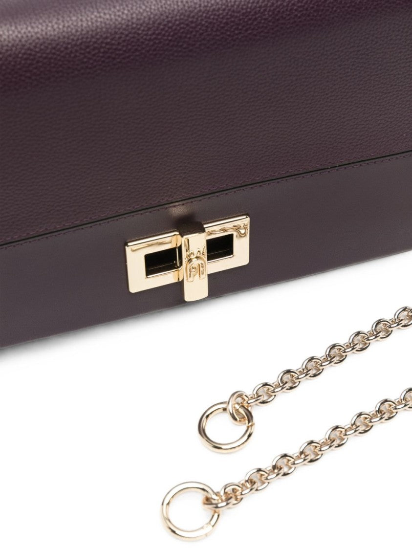 Furla Structured Burgundy Gold-Hardware Handbag