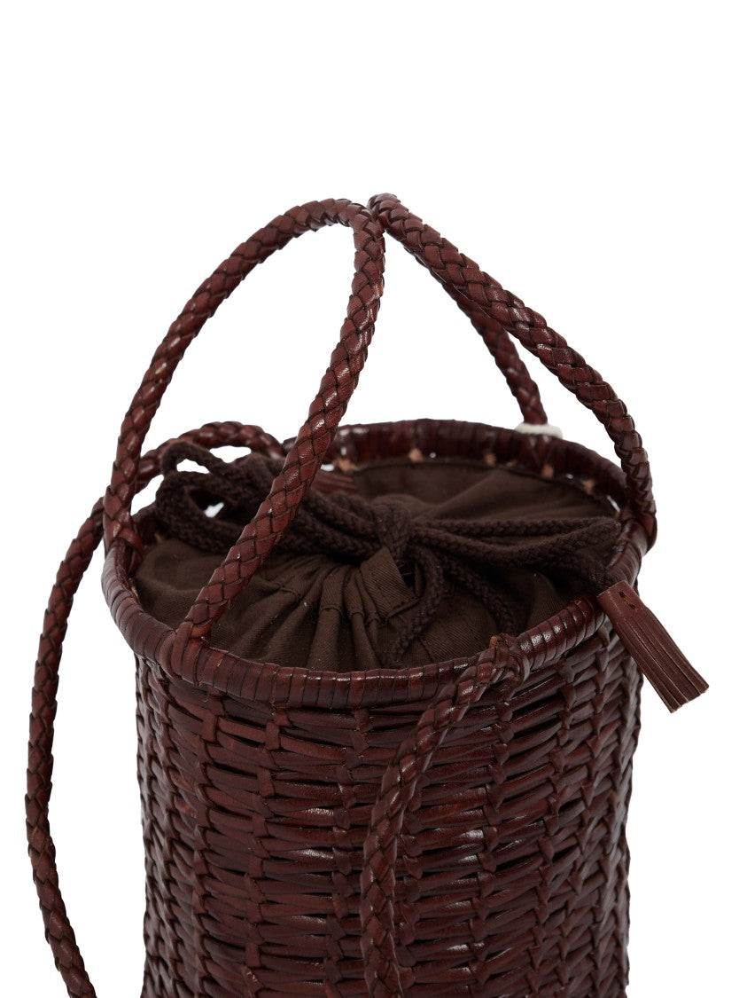 Dragon Diffusion Cylindrical Brown Braided Leather Mini Bag