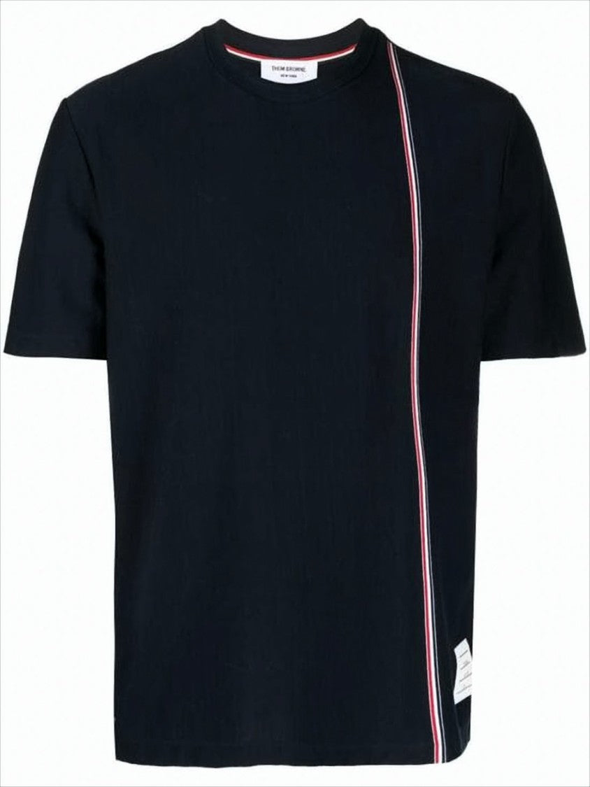 Thom Browne Short-Sleeved Crew Neck T-Shirt With Vertical Stripe Detail