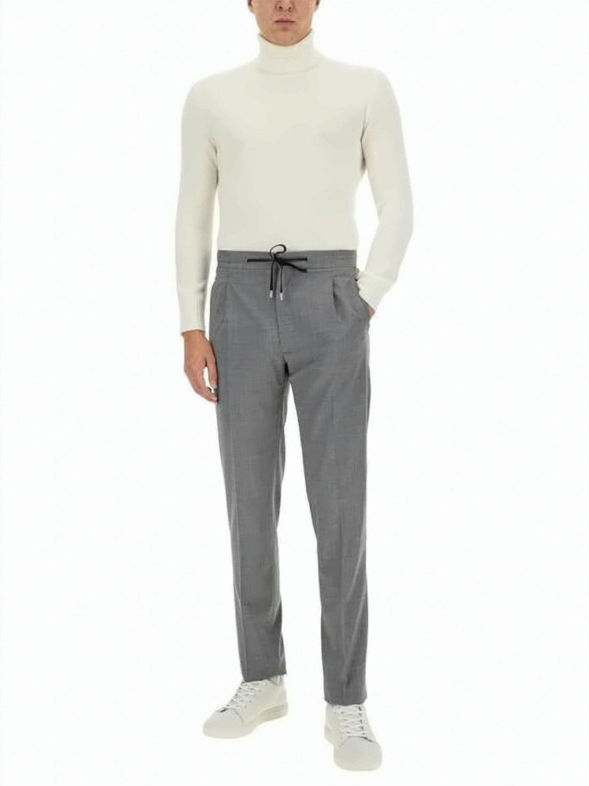 Lardini Tailored Slim-Fit Pants With Subtle Check Pattern
