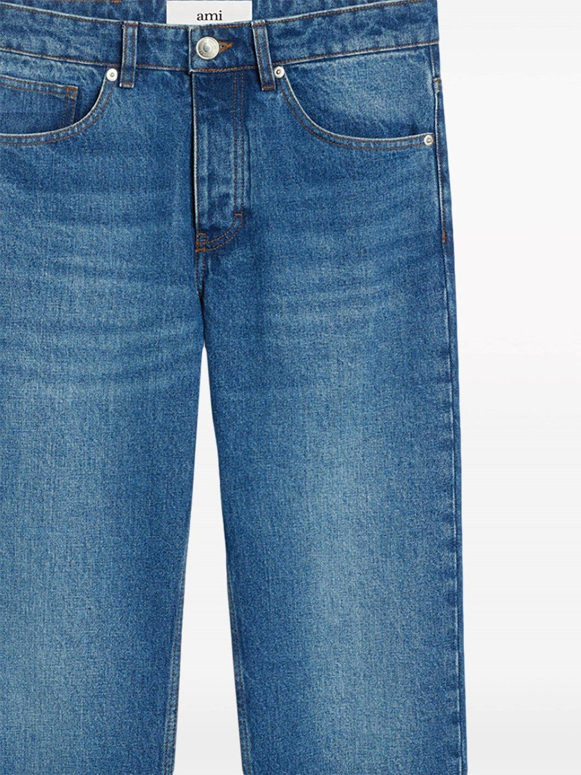 Ami Paris Blue Classic Five-Pocket Cotton Straight-Leg Pants