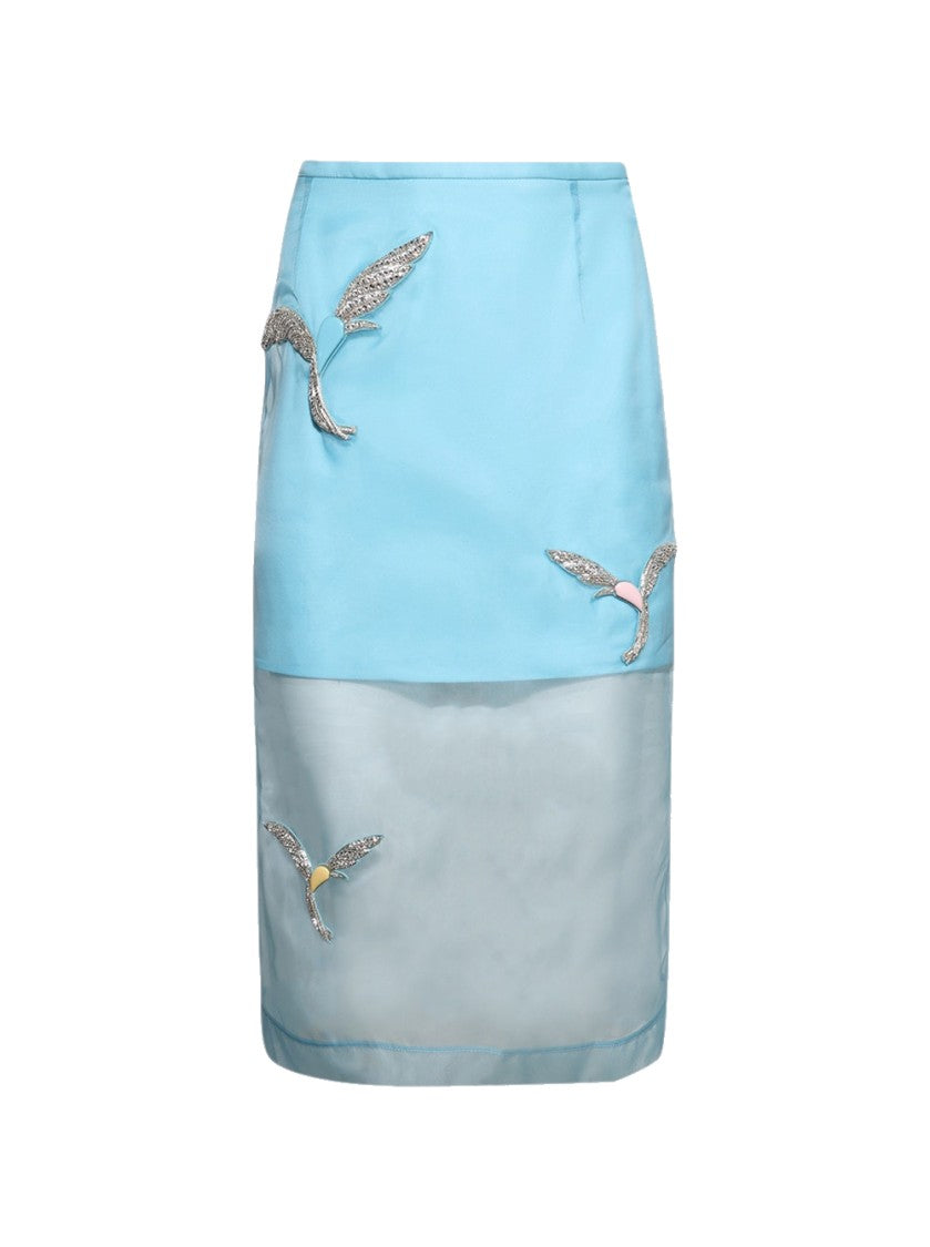 David Koma Hummingbird Embroidered Organza Midi Skirt