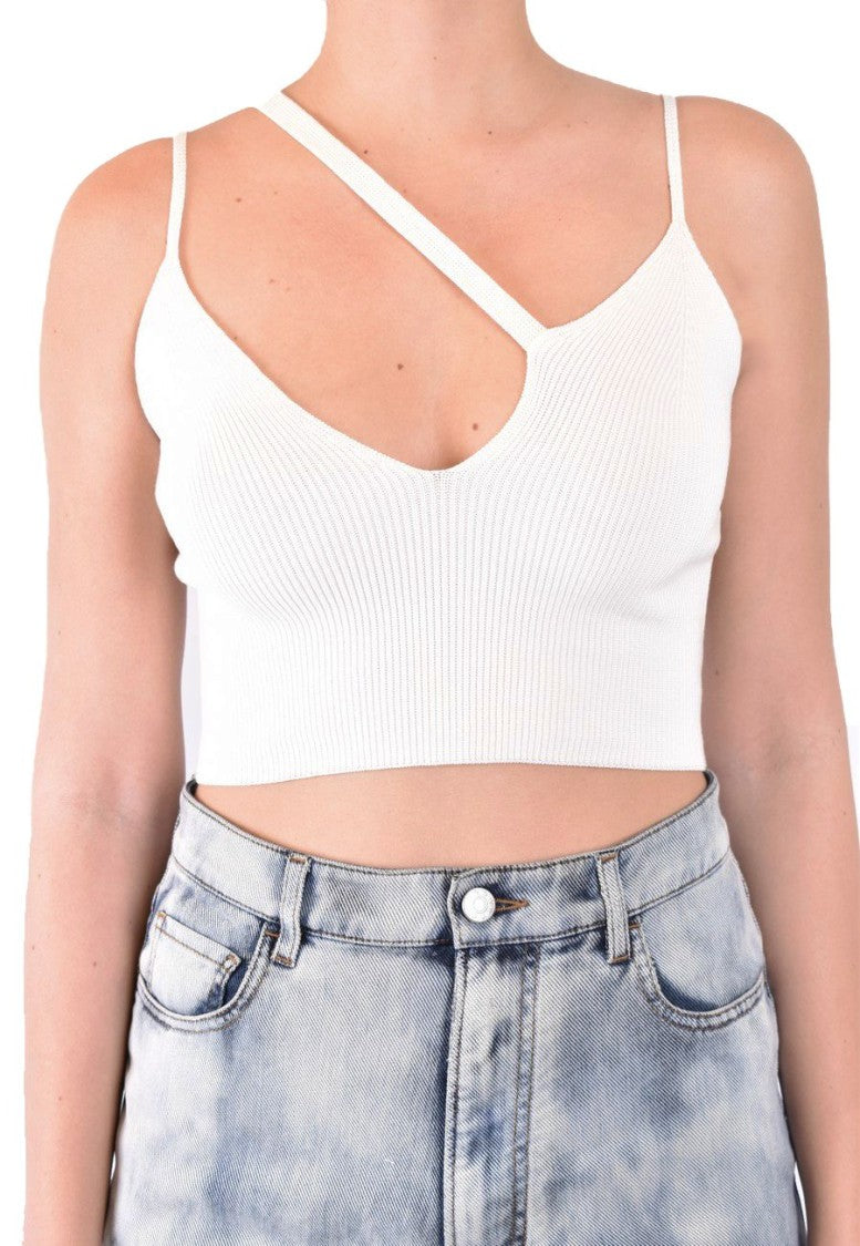 Laneus Asymmetrical Neckline Ribbed Knit Top Laneus