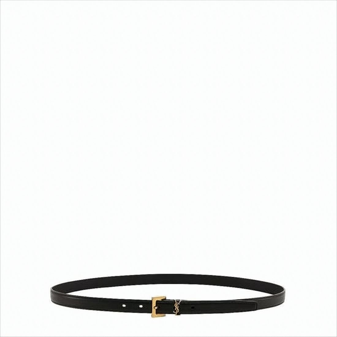 Saint Laurent Slim Cowhide Leather Belt With Rectangular Gold Buckle