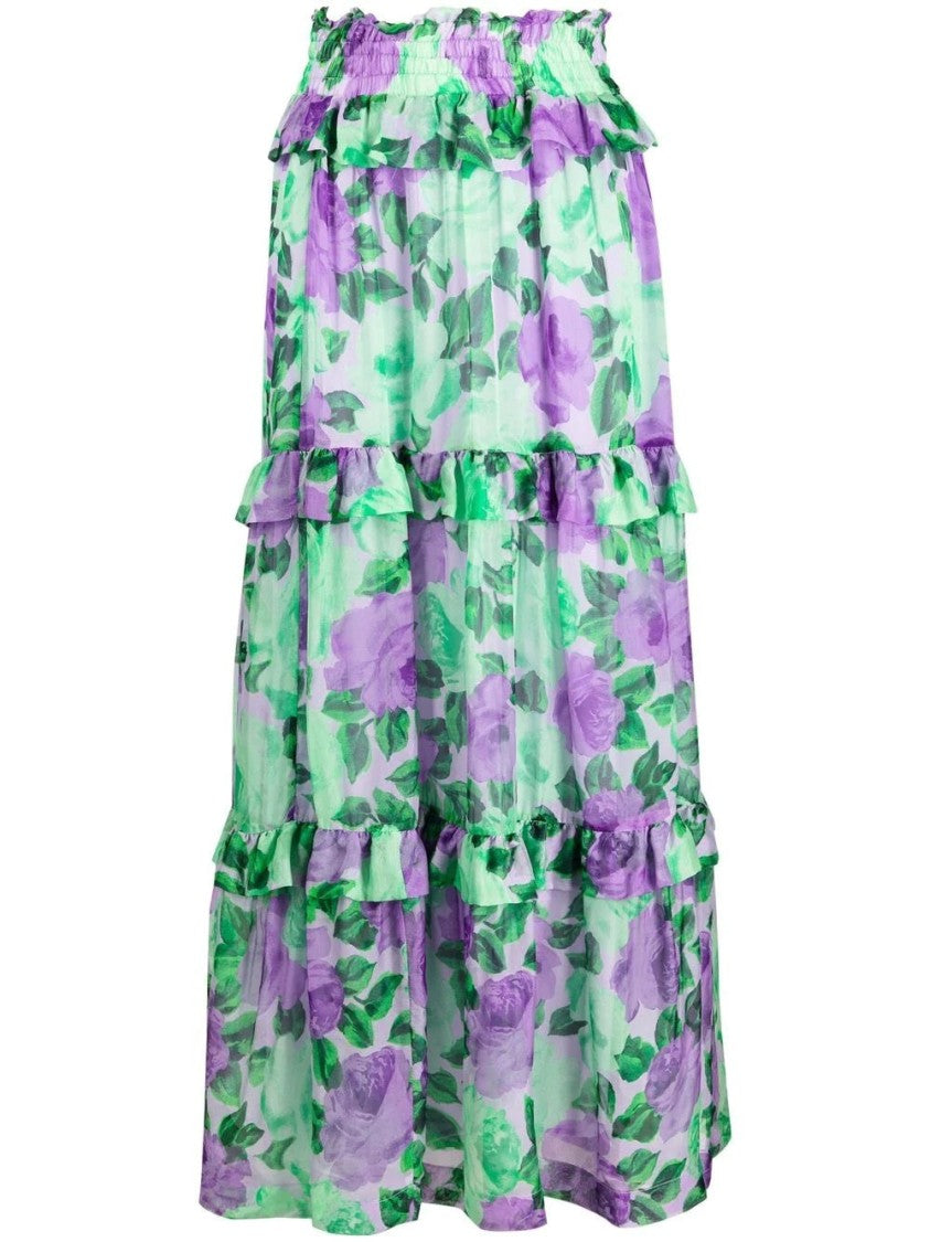P.A.R.O.S.H. Tiered Floral Silk Maxi Skirt
