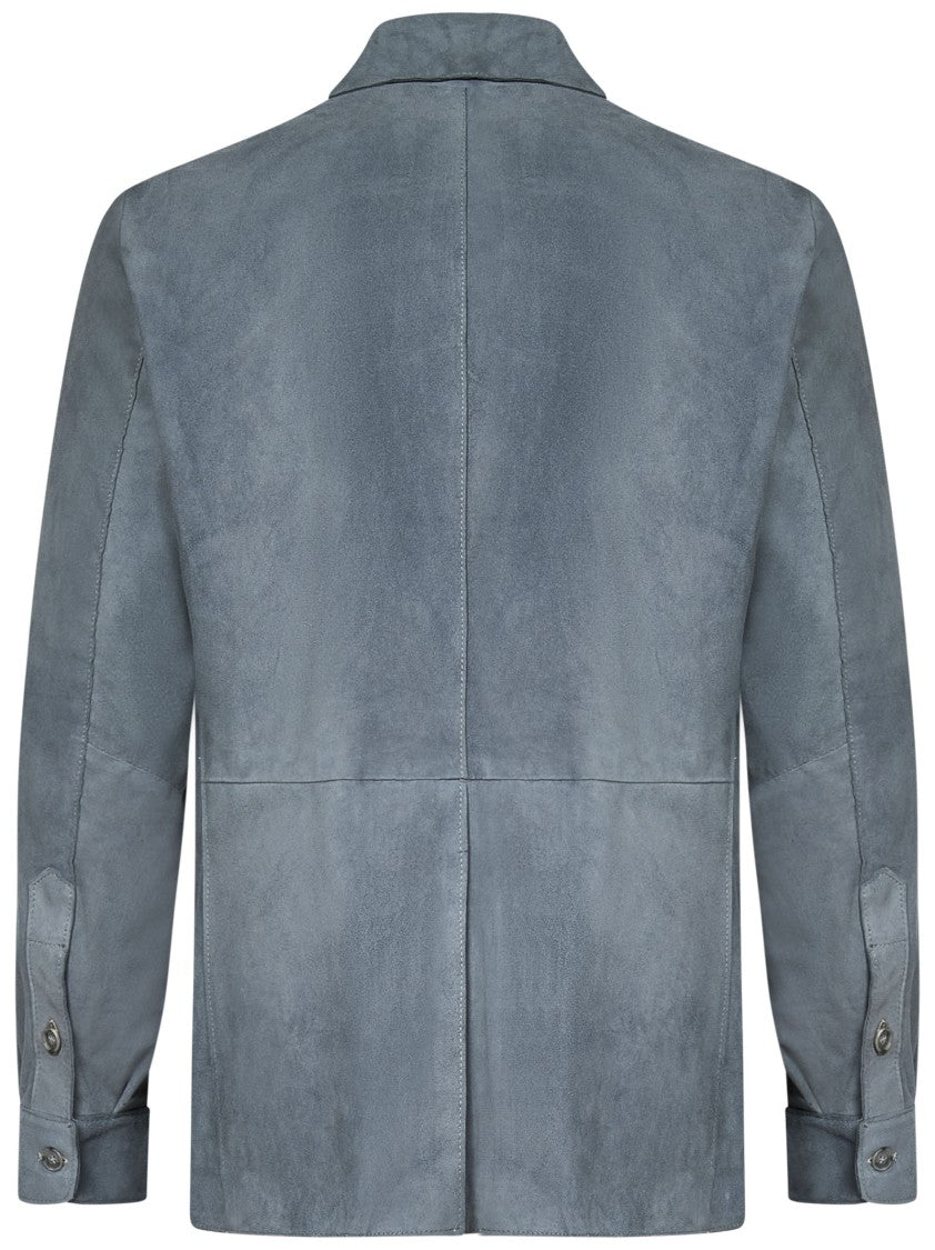 Franzese Collection Single-Breasted Clear Blue Suede Blazer