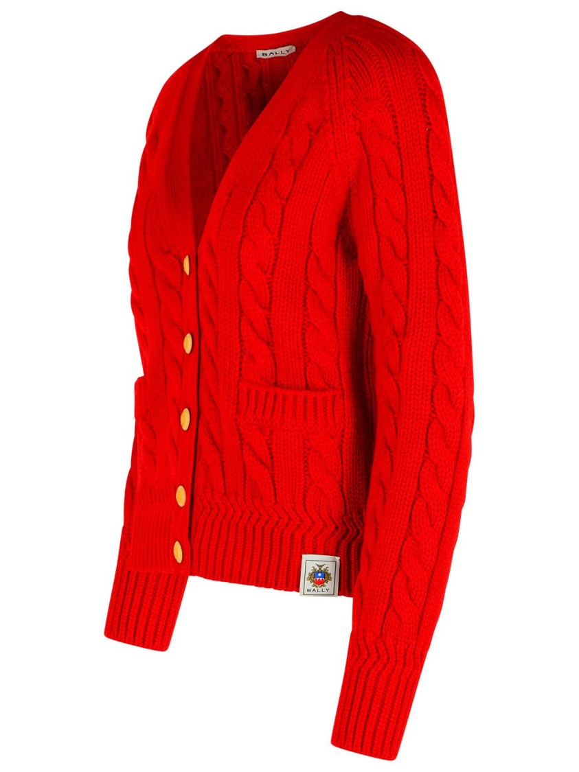 Bally Red Extrafine Merino Wool Cardigan