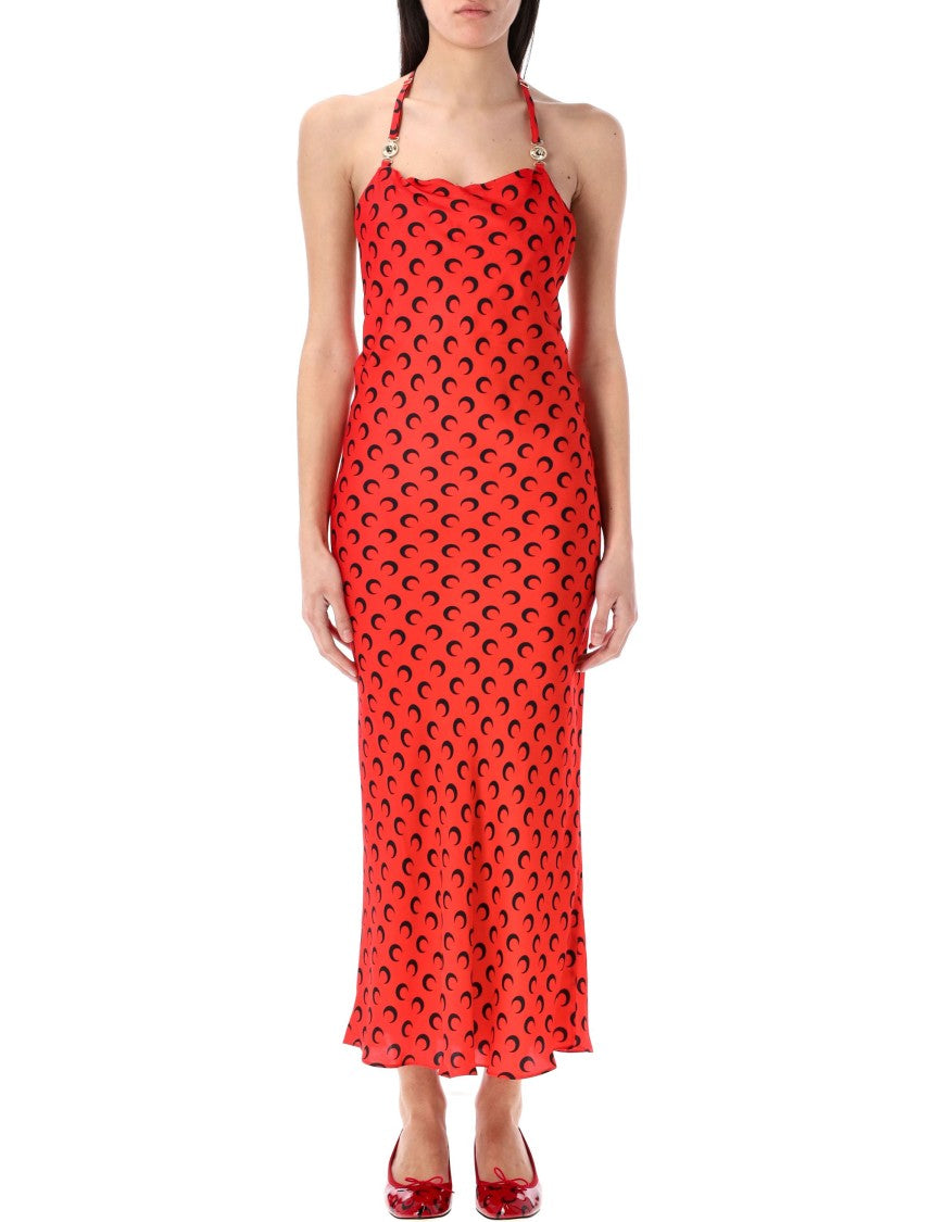Marine Serre Moon Print Satin Long Slip Dress