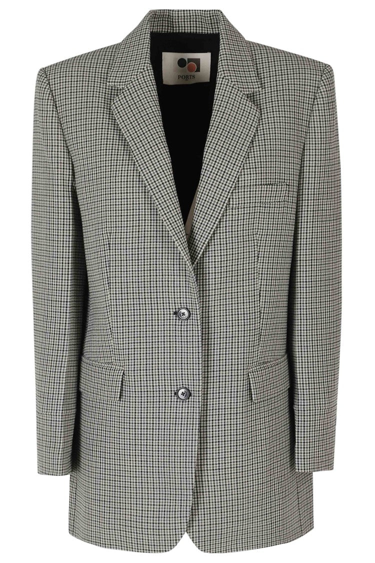 Ports 1961 Ivory Gray Houndstooth Peak Lapel Virgin Wool Blazer