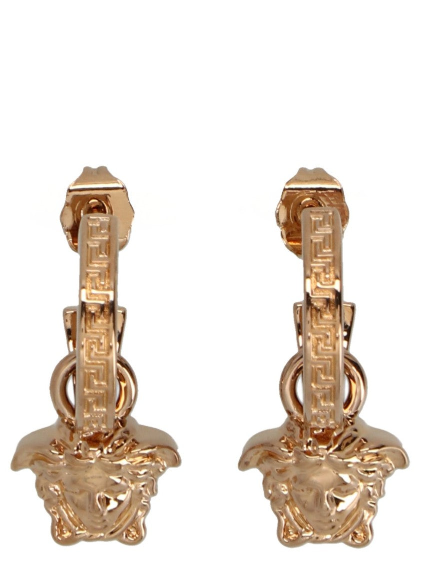 Versace Gold Brass Hoop Earrings With Medusa Charm