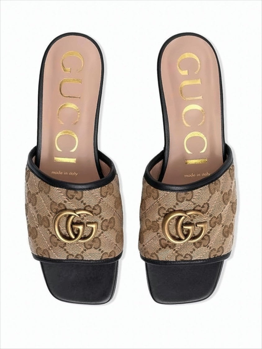 Gucci Beige Monogram Canvas Mules