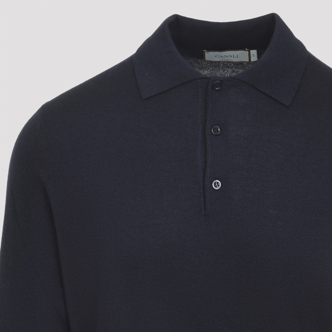 Canali Navy Blue Cashmere Long Sleeves Polo