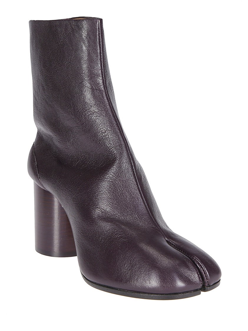Maison Margiela Dark Burgundy Leather Tabi Ankle Boots