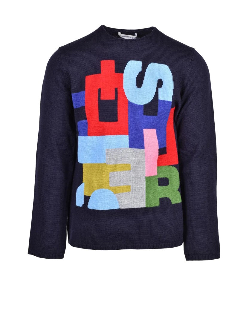 Comme Des Garçons Multicolor Graphic Acrylic-Blend Crewneck Sweater