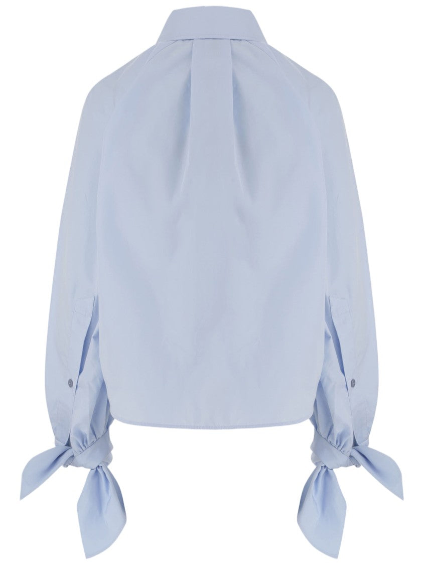 Patou Light Blue Tied-Sleeve Organic Cotton Blouse