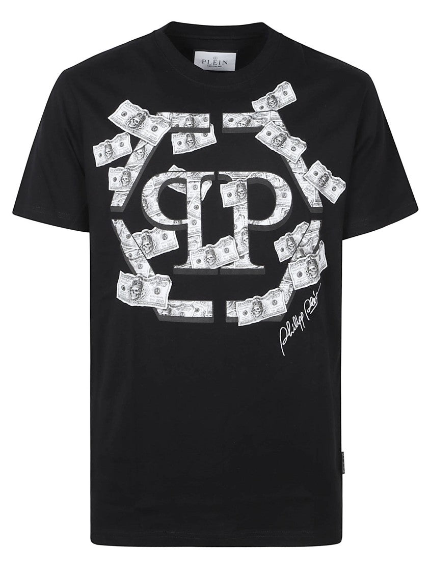Philipp Plein Graphic Black Cotton T-Shirt With Bold Logo Design