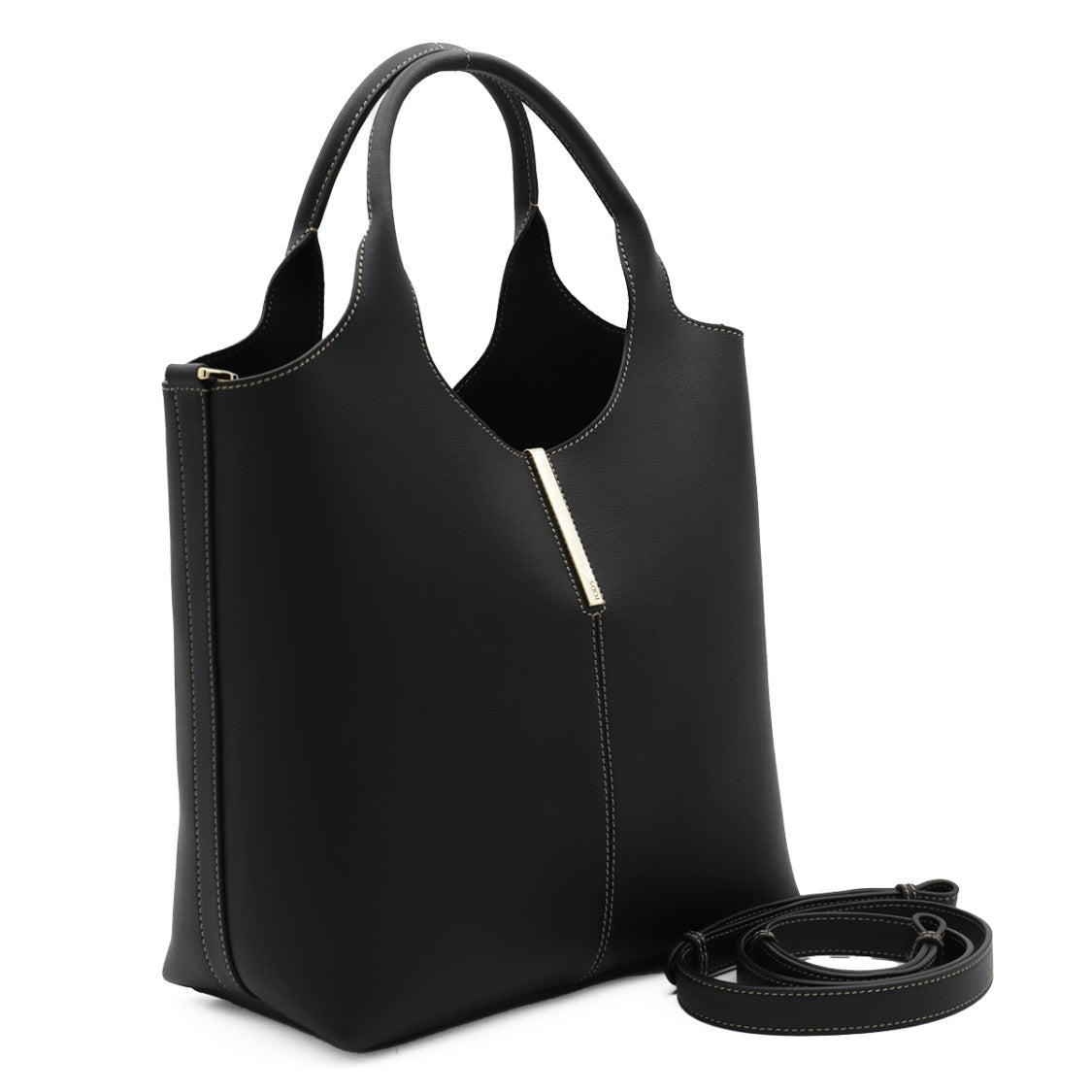 Tod's Structured Black Handbag With Gold-Tone Accent