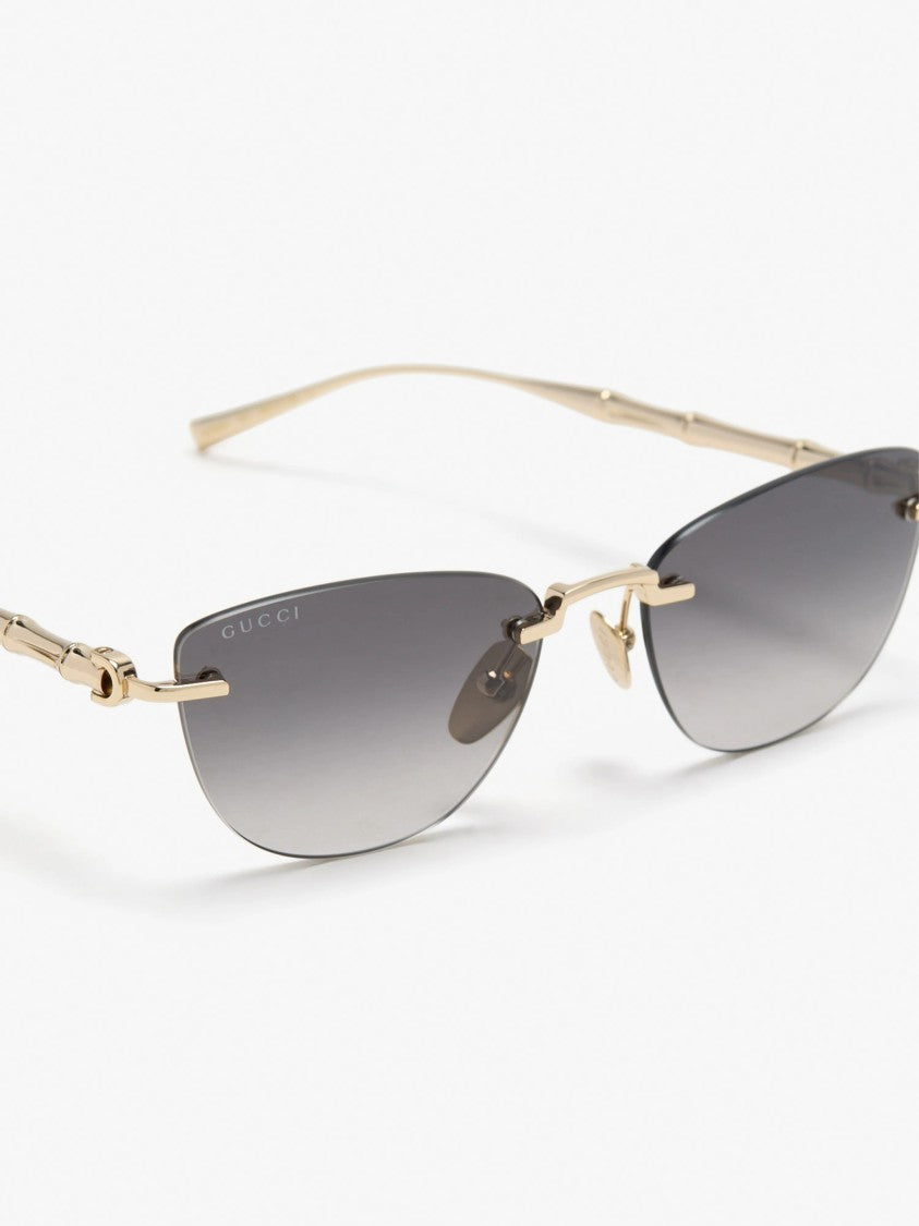 Gucci Gold Rimless Gradient Grey Bamboo Sunglasses