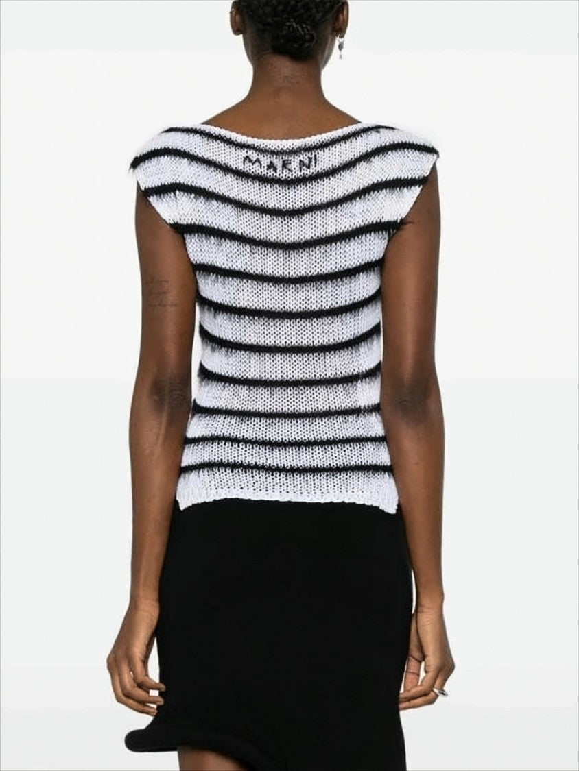 Marni Textured Knit Sleeveless Top With Horizontal Stripes