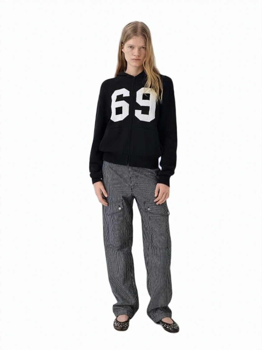 Gimaguas Black Cropped Zip-Up White Graphic Hoodie
