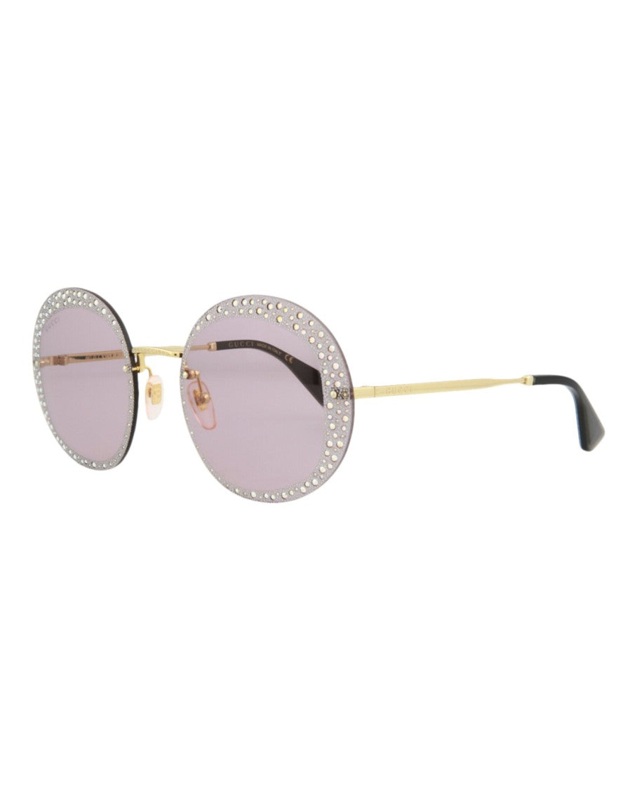 Gucci Round-Frame Metal Sunglasses With Sparkling Embellishments