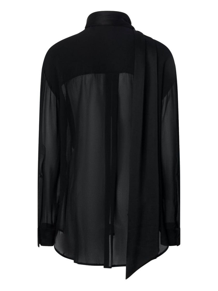 Pinko Flowing Black Viscose Shirt With Classic Collar