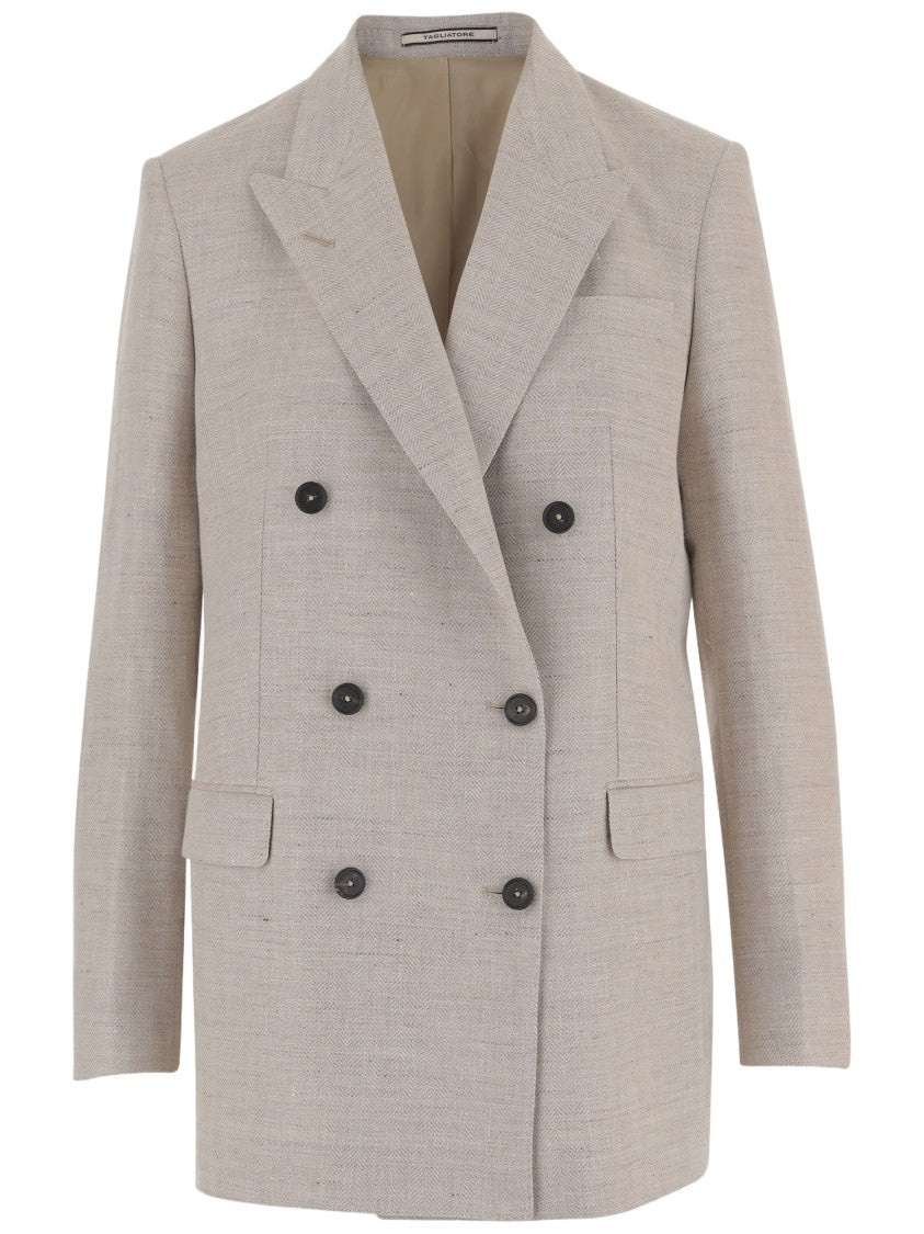 Tagliatore Double-Breasted Jacket In Linen Blend