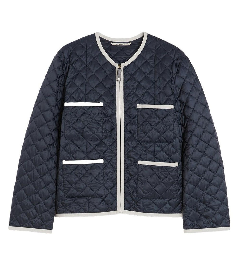 Max Mara Quilted Blue Jacket With Diamond Pattern
