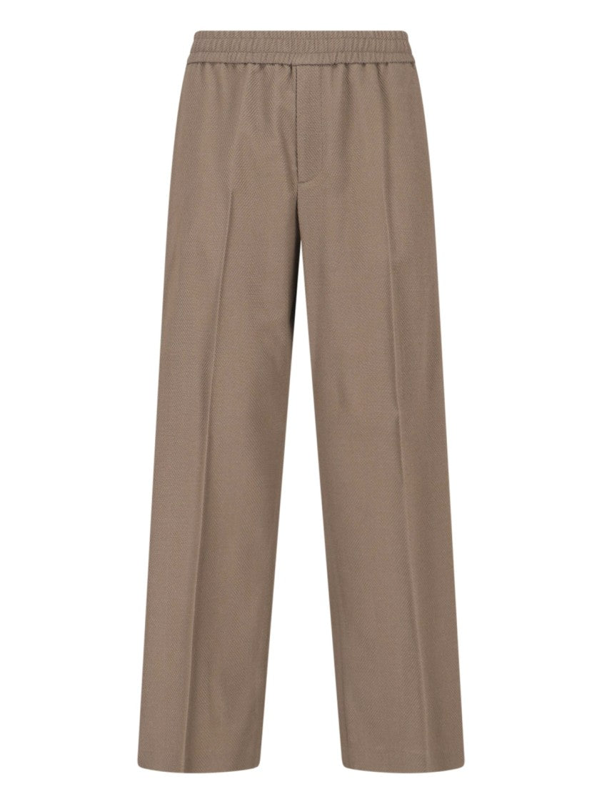 Golden Goose Taupe Wide-Leg Virgin Wool Sport Trousers