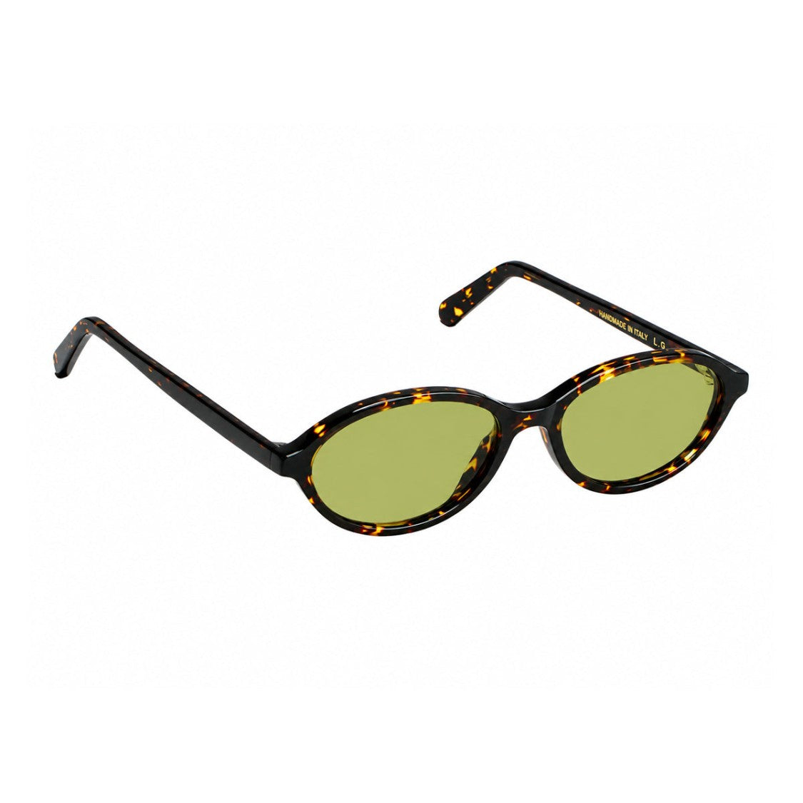L.G.R. Oval-Shaped Dark Havana Acetate Sunglasses With Green Vintage Lenses
