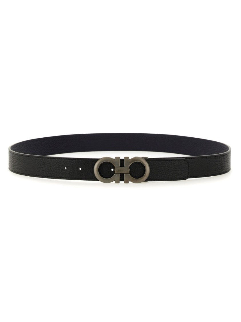 Ferragamo Black Calf Leather Double-Hook Belt
