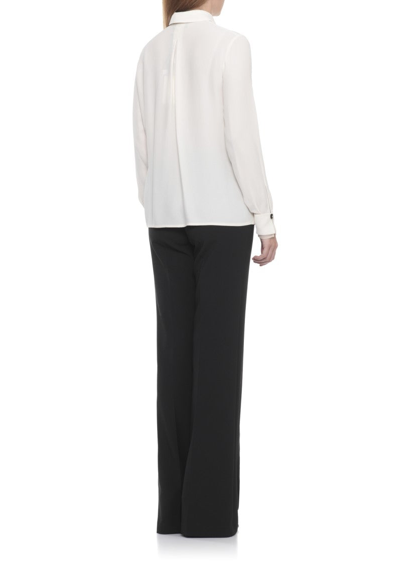 Elisabetta Franchi Ivory Georgette Blouse With Logoed Foulard