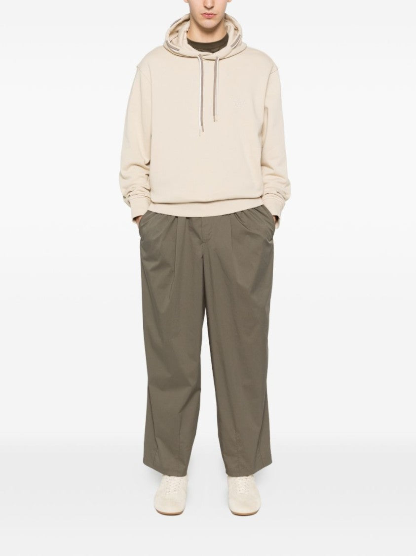 Pt Torino Cropped Loose-Fitting Military Green Drawstring Pants With Button Accents